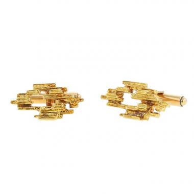 Boutons De Manchette Vintage En Laiton Doré Quadrillé - Paire - Occasion