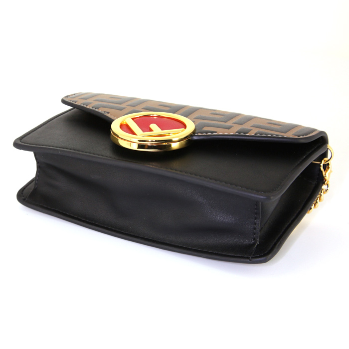 Fendi clutch-belt in black and brown monogram leather and black leather - Detail D5