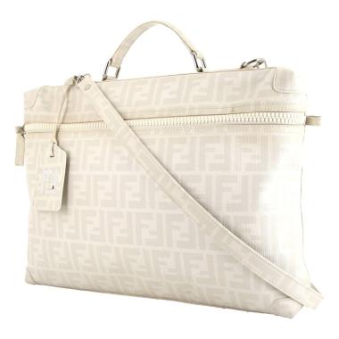 Porte-documents Fendi   en toile monogram blanche et cuir blanc