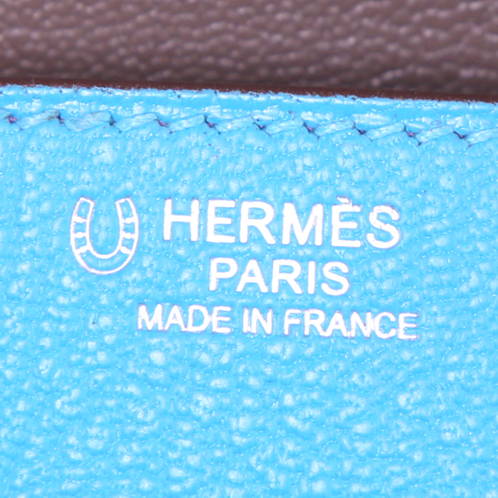 Hermes Birkin 30 cm handbag in Aztec Blue, purple Anemone and etoupe tricolor Mysore leather - Detail D3