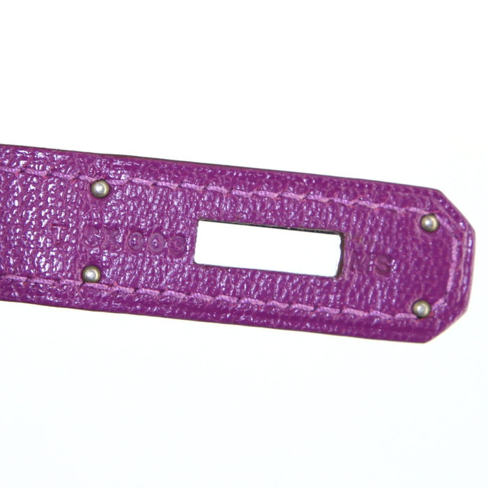 Bolso de mano Hermes Birkin 30 cm en cuero Mysore tricolor azul Azteca, violeta Anemone y marrón etoupe - Detail D4