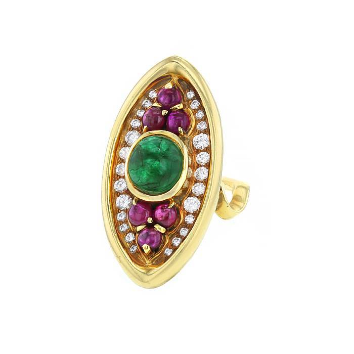 Bulgari 1970's ring in yellow gold, emerald and ruby and in diamonds - 00pp