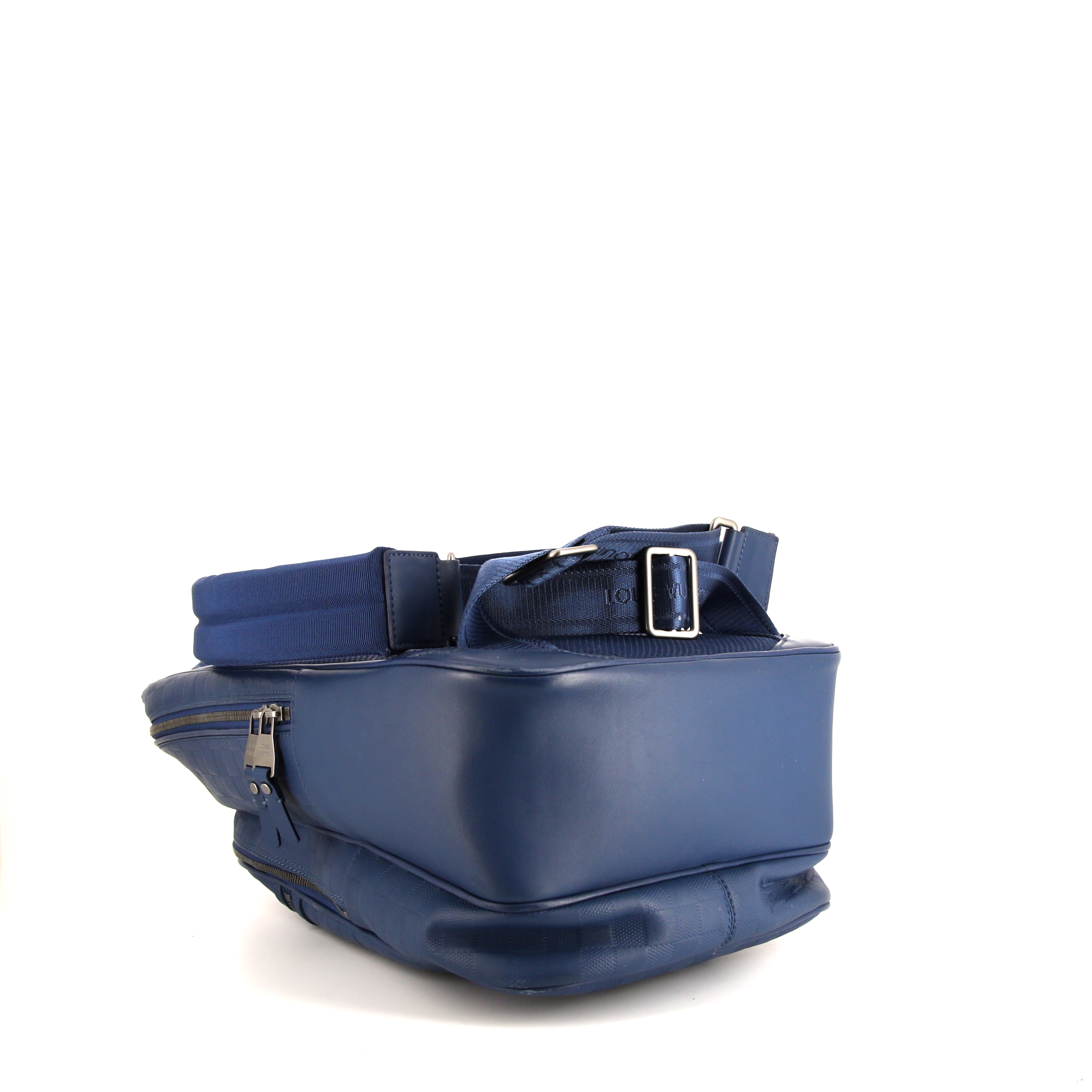 Mochila Louis Vuitton Michael en piel en damero grabada azul - Detail D4