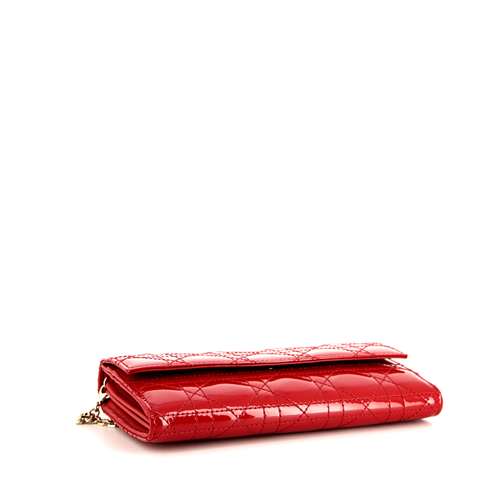 Sac/pochette Dior Lady Dior Wallet on Chain en cuir verni rouge - Detail D5