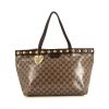 Gucci shopping bag in beige coated canvas and brown leather - 360 thumbnail