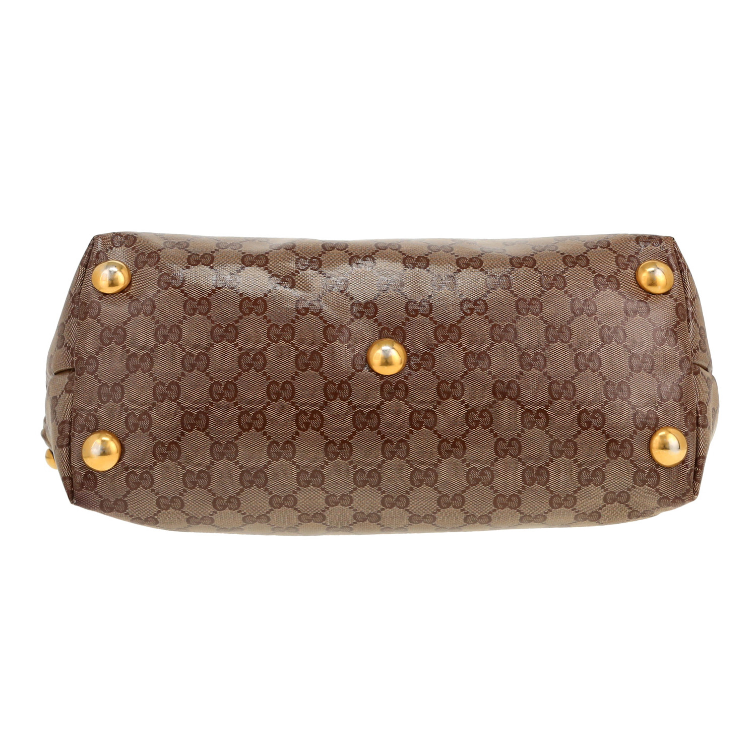 Bolso Cabás Gucci en lona revestida beige y cuero marrón - Detail D1