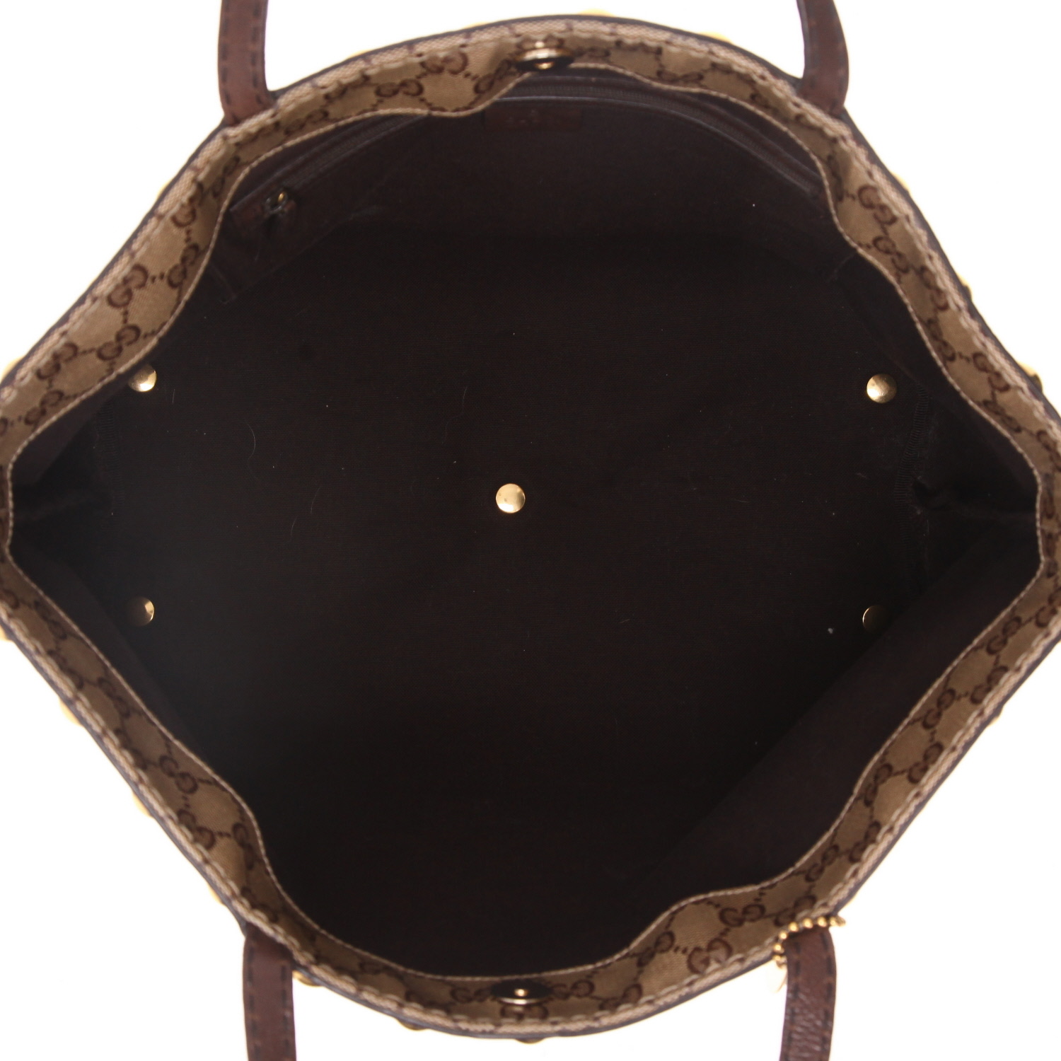 Sac cabas Gucci en toile enduite beige et cuir marron - Detail D3