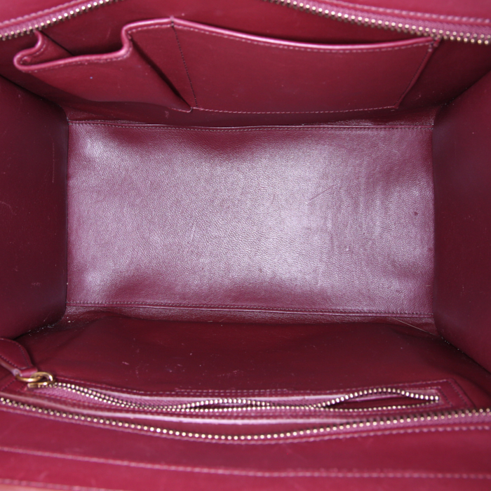 Sac à main Celine Luggage Mini en cuir tricolore orange prune et bordeaux - Detail D2