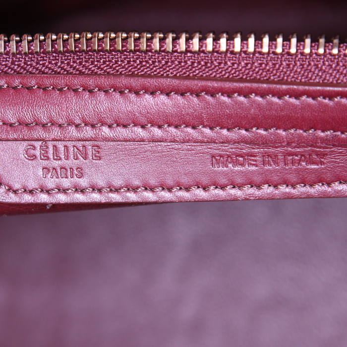 Sac à main Celine Luggage Mini en cuir tricolore orange prune et bordeaux - Detail D3