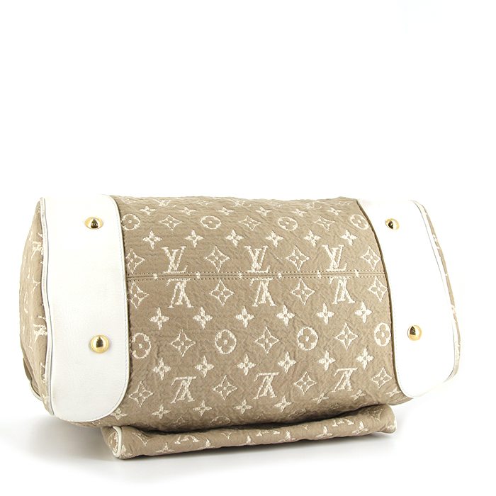 Sac cabas Louis Vuitton Sabbia en toile monogram Idylle beige et blanche et cuir blanc - Detail D4