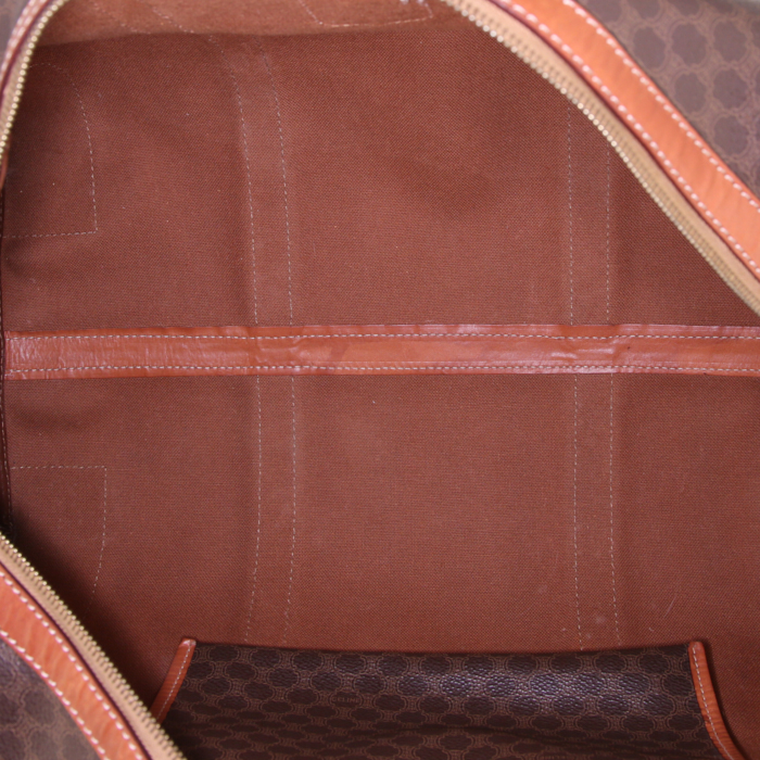 Celine weekend bag in brown "Triomphe" canvas and brown leather - Detail D2