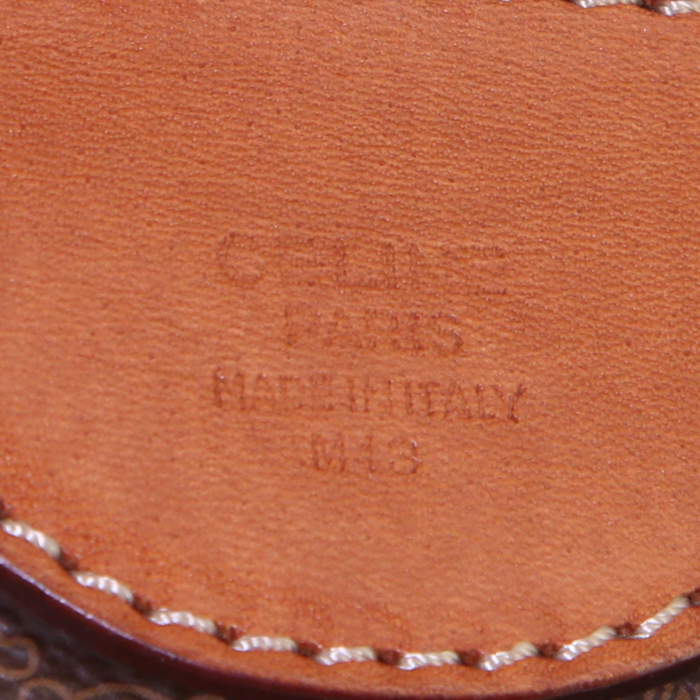 Celine weekend bag in brown "Triomphe" canvas and brown leather - Detail D3