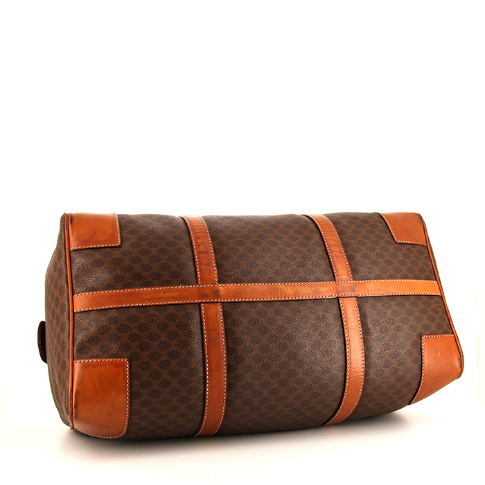 Borsa weekend Celine in tela "Triomphe" marrone e pelle marrone - Detail D4