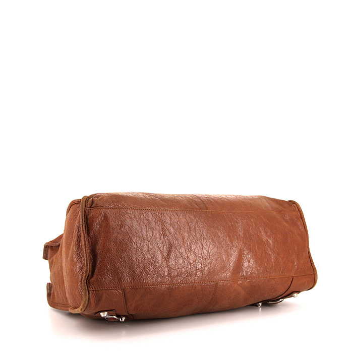 Sac 24 heures Balenciaga Work en cuir marron - Detail D4