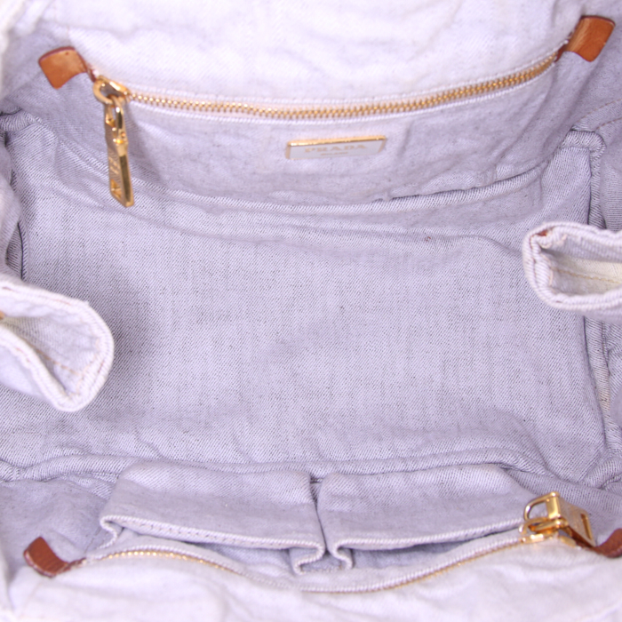 Sac à main Prada Jacquard en toile siglée beige - Detail D2