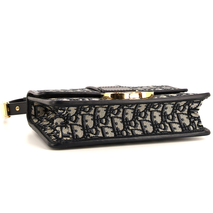 Sac bandoulière Dior 30 Montaigne en toile monogram bleu-marine et cuir bleu-marine - Detail D5