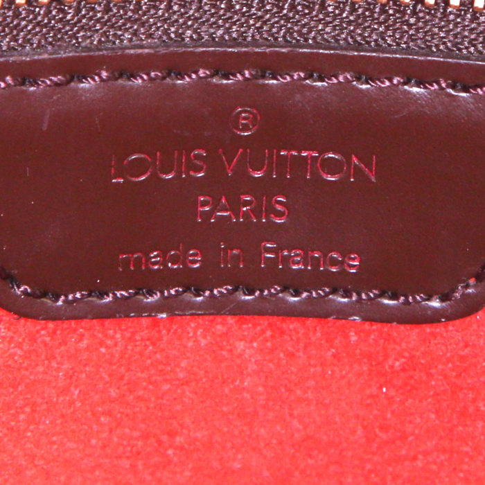 Louis Vuitton Uzès shopping bag in ebene damier canvas and brown leather - Detail D3
