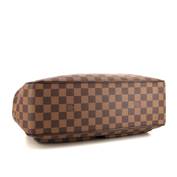 Louis Vuitton Uzès shopping bag in ebene damier canvas and brown leather - Detail D4