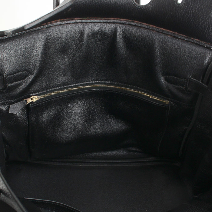 Borsa Hermes Birkin 35 cm in pelle Fjord nera - Detail D4