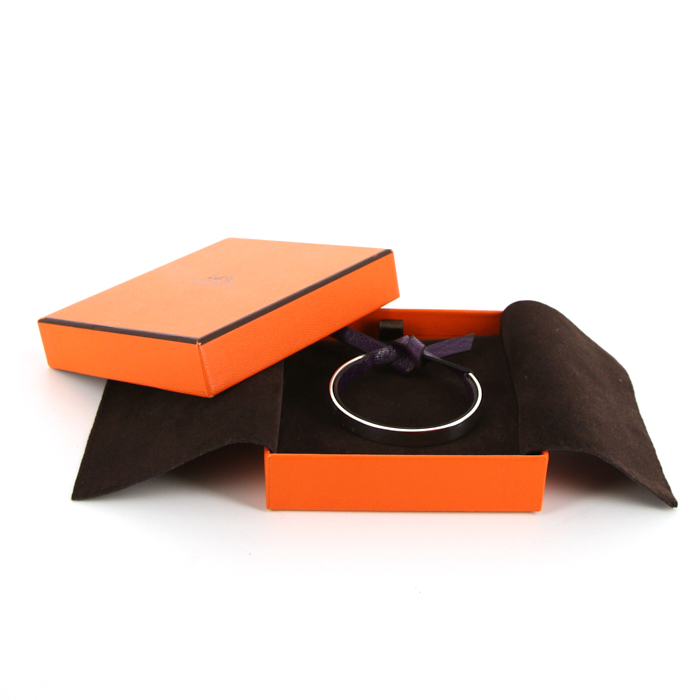 Bracciale Hermès Cartouche in argento e pelle viola