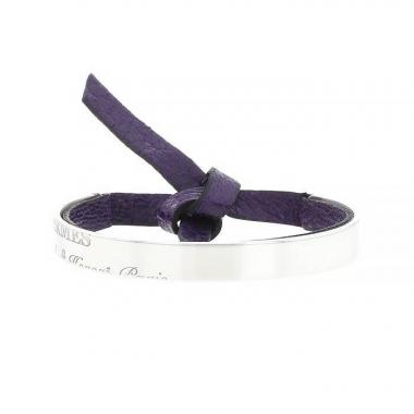 Brazalete Hermès Cartouche en plata y cuero violeta