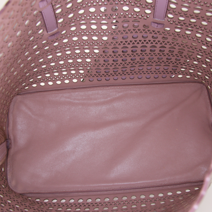 Alaïa Mina shopping bag in pink leather - Detail D2