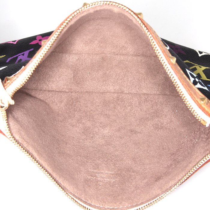 Bolsito de mano Louis Vuitton Pochette accessoires en lona Monogram multicolor negra y cuero natural - Detail D2