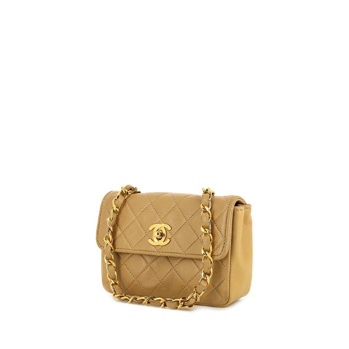 Chanel Top Handle Mini Rectangular Flap Bag Beige Lambskin Aged Gold H   Coco Approved Studio