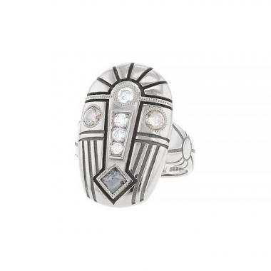 De Beers Talisman Oyakuli ring in white gold,  diamonds and rough diamond