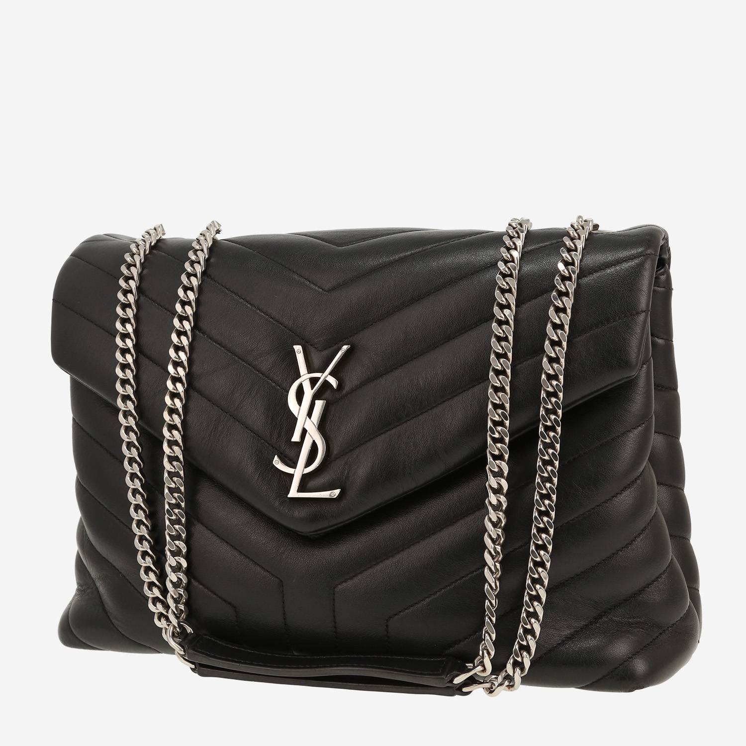 Bolso bandolera Saint Laurent  Loulou modelo mediano  en cuero acolchado con motivos de espigas negro