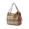 Burberry Canterbury small model shopping bag in beige, black, red and white Haymarket canvas and brown leather - 00pp thumbnail