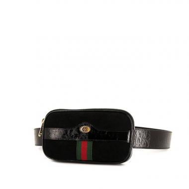 Bolsito-cinturón Gucci Ophidia en ante negro y charol negro