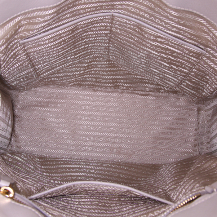 Prada Lux Tote handbag in beige leather saffiano - Detail D2