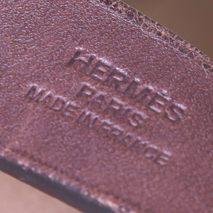 Sac cabas Hermès Cabag grand modèle en toile vert-kaki et cuir marron - Detail D4