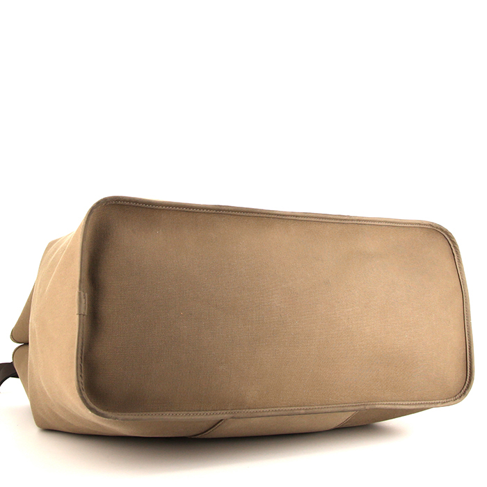 Sac cabas Hermès Cabag grand modèle en toile vert-kaki et cuir marron - Detail D5
