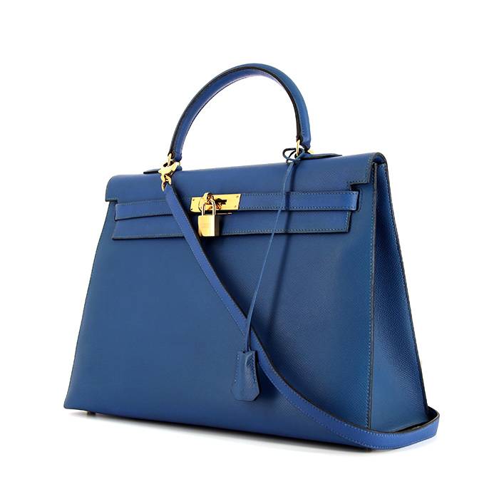 Hermes Kelly 35 cm handbag in Bleu Thalassa epsom leather - 00pp