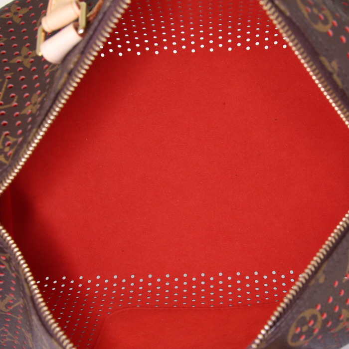 Borsa Louis Vuitton Speedy 30 in tela monogram marrone con motivo forato e pelle naturale - Detail D2
