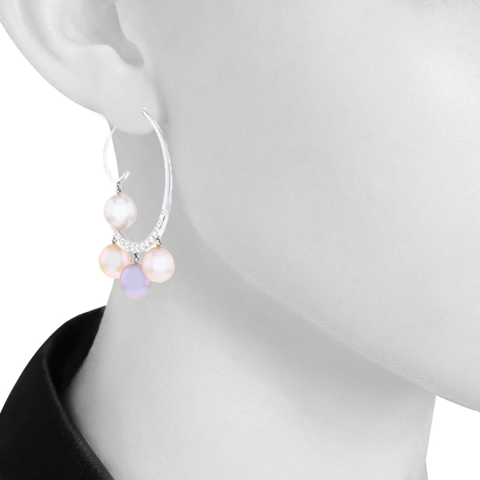 Paire de boucles d'oreilles Lorenz Bäumer Ethnique en or blanc et perle de culture - Detail D1