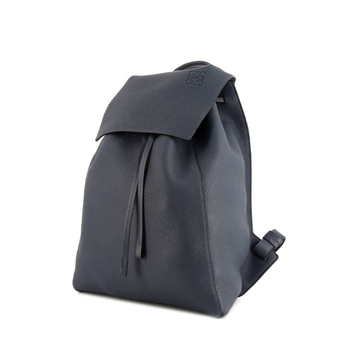 Drawstring Backpack In Indigo Blue Grained Leather
