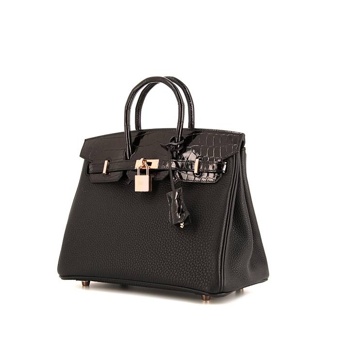 Hermes Birkin 25 cm handbag in black togo leather and black niloticus crocodile - 00pp