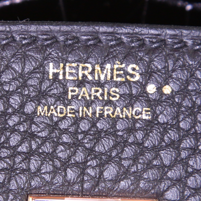Sac à main Hermes Birkin 25 cm en cuir togo noir et crocodile niloticus noir - Detail D3