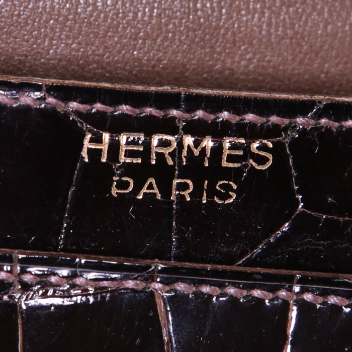Hermès Vintage handbag in brown crocodile - Detail D3