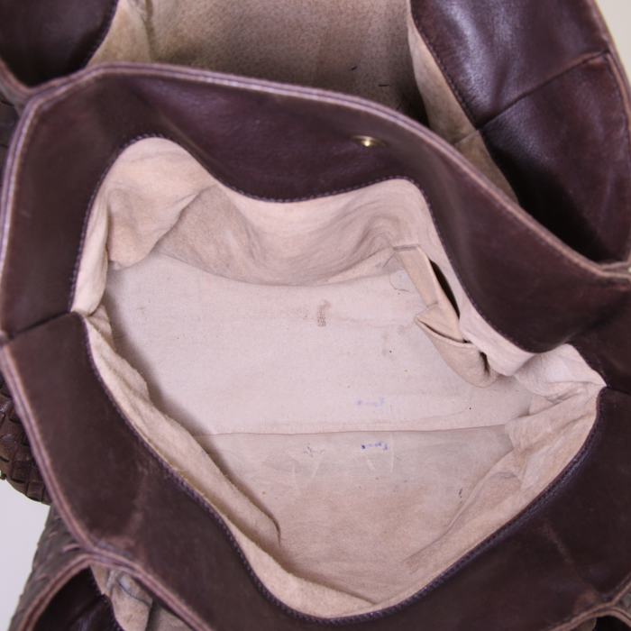 Sac à main Bottega Veneta Roma en cuir intrecciato marron - Detail D2