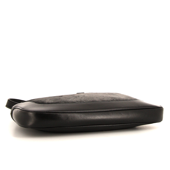 Gucci Jackie handbag in grey velvet and black leather - Detail D4