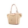 Gucci shopping bag D-ring in beige monogram canvas and varnished pink leather - 00pp thumbnail