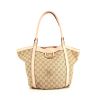 Gucci shopping bag in beige monogram canvas and varnished pink leather - 360 thumbnail