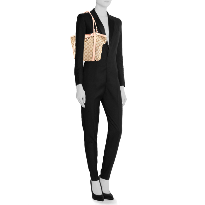 Bolso Cabás Gucci en lona Monogram beige y cuero rosa pálido - Detail D1