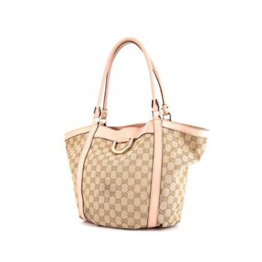 Gucci shopping bag in beige monogram canvas and varnished pink leather