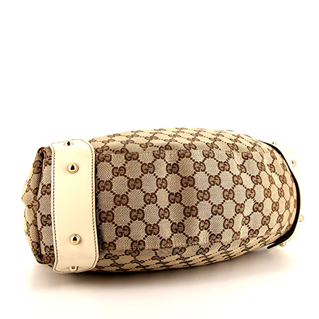 Gucci Pelham handbag in beige monogram canvas and white leather - Detail D4