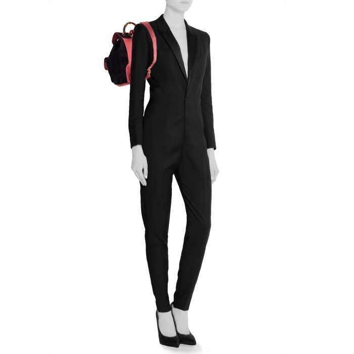 Gucci Bamboo backpack in purple suede and pink leather - Detail D1